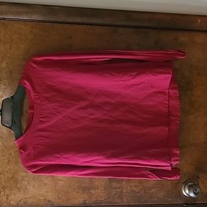 Red silk blouse with mother of pearl buttons